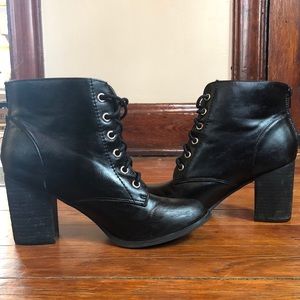 DIBA Black Lace Up Chunky Ankle Boots- Free People